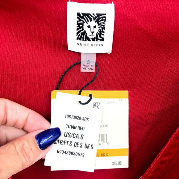 ANNE KLEIN Velvet Wrap Dress Small Titian Red V Neck Pullover Holiday NWT - Picture 9 of 13